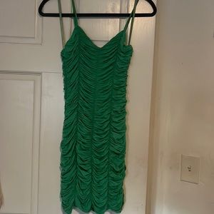 Green ruched bodycon dress
